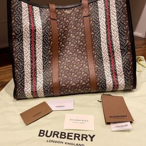 Burberry Monogram Stripe E Canvas Tote with Tags